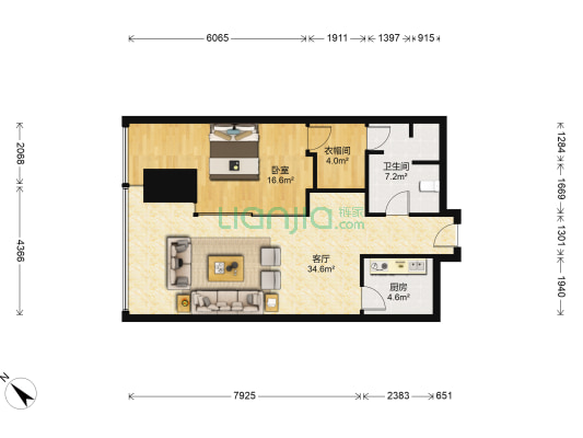 德基世贸壹号 1室1厅1卫 103平方