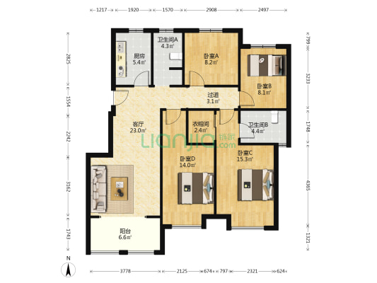 文一名门皇马C区 4室1厅2卫 114平方