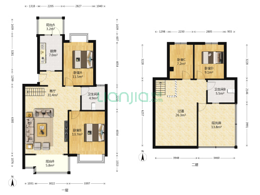 靖雅居 4室1厅2卫 92平方