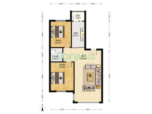 枫林溪语 2室1厅1卫 90平方