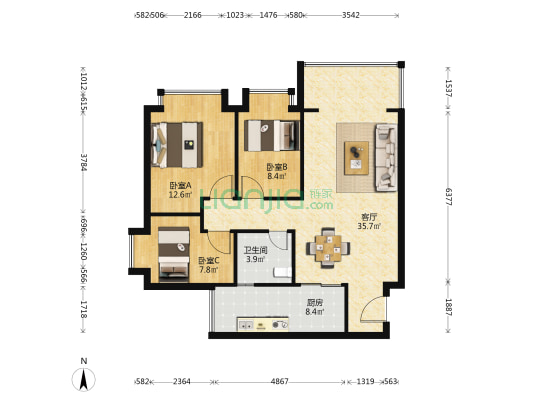 黛山华庭 3室1厅1卫 96平方