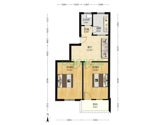 园林局小区 2室1厅1卫 65平方