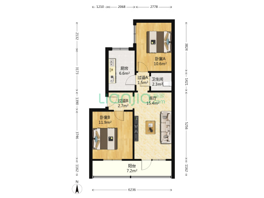 文艺大院（金塔巷） 2室1厅1卫 62平方