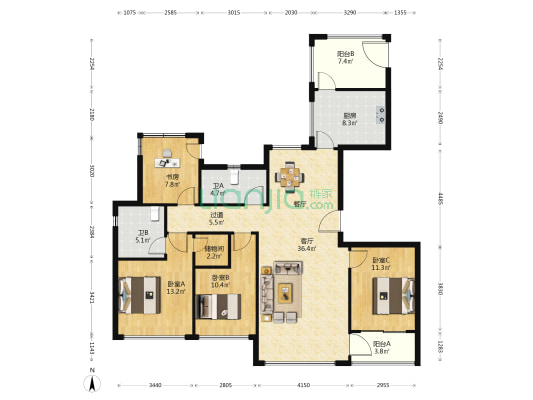东悦府二期 4室1厅2卫 144平方