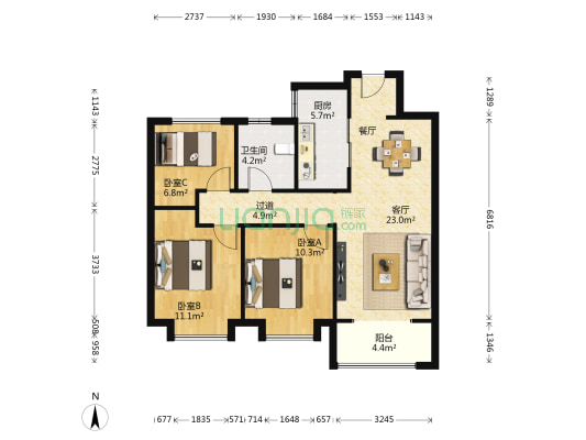 华润置地未来城市DK3 3室1厅1卫 99平方