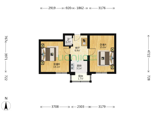 云岗南区西里 2室1厅1卫 55平方