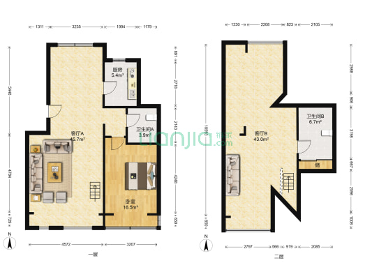 玫瑰谷一期 1室2厅2卫 83平方