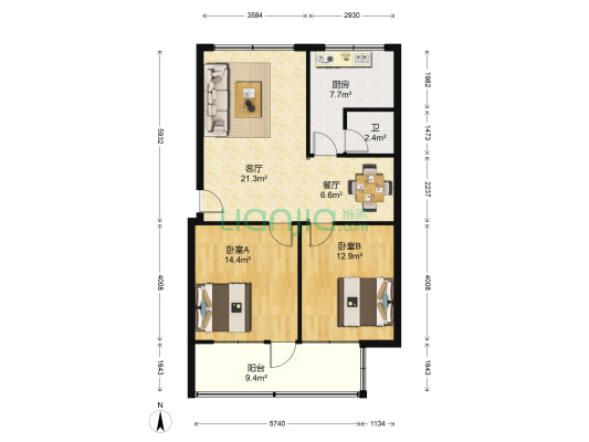 前进旅社宿舍 2室2厅1卫 94平方