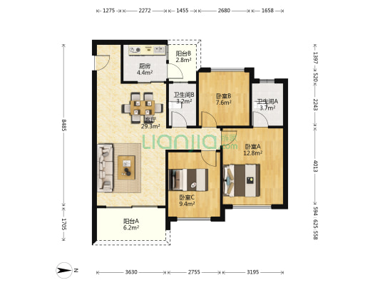 旭日品萃园 3室1厅2卫 96平方