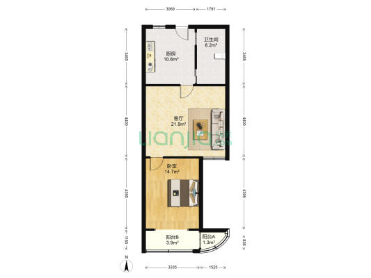 久乐大厦 1室1厅1卫 77平方