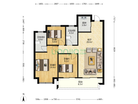 中南祥生宸光集 3室1厅2卫 98平方