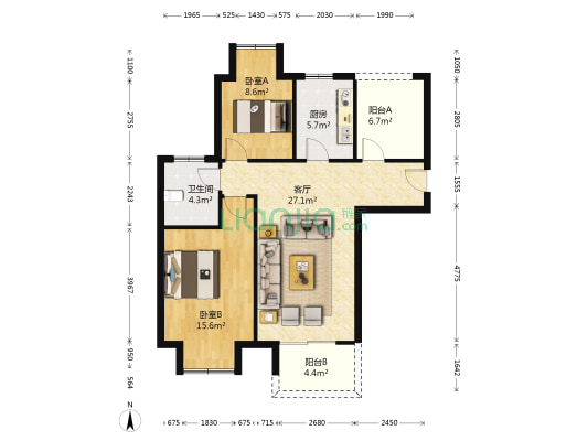 融创栖溪里 2室1厅1卫 105平方