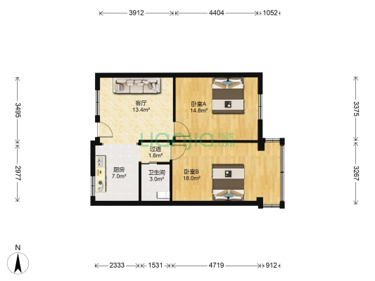 北湖正街30号 2室1厅1卫 77平方