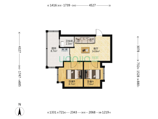 西洪小区 2室1厅1卫 43平方