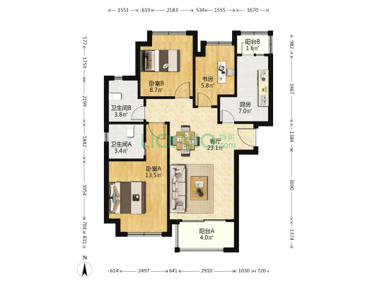 日月光伯爵湾（一期） 3室1厅2卫 90平方