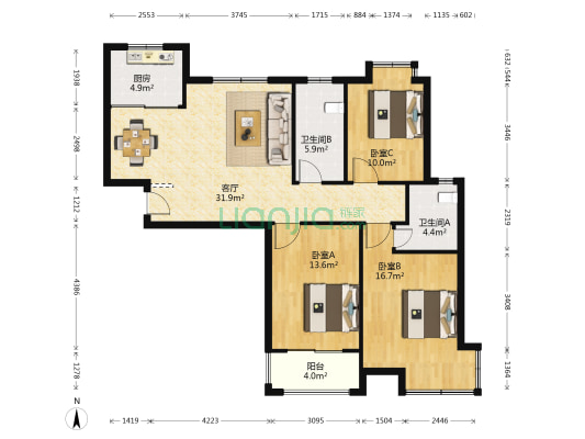 侬联佳园 3室1厅2卫 130平方