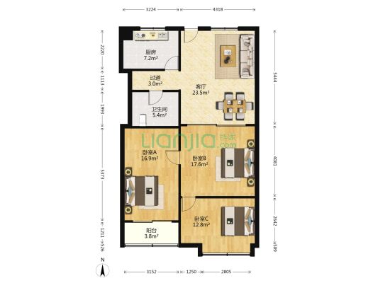 春申路 3室1厅1卫 117平方