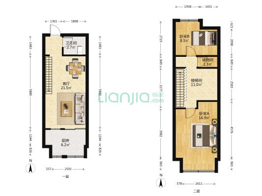 奥林匹克花园北京奥运村 2室1厅1卫 47平方