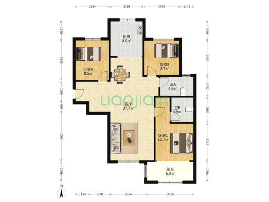 滨江天禧府 3室1厅2卫 132平方