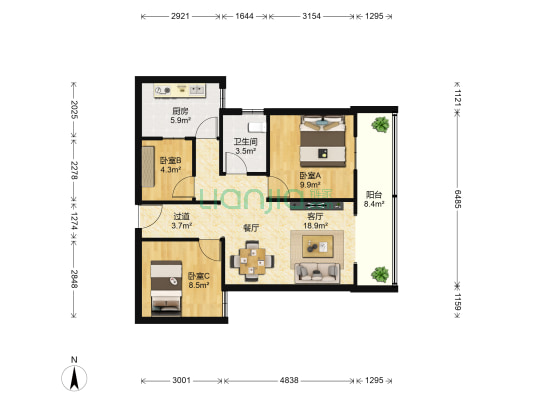 嘉怡园 3室1厅1卫 88平方