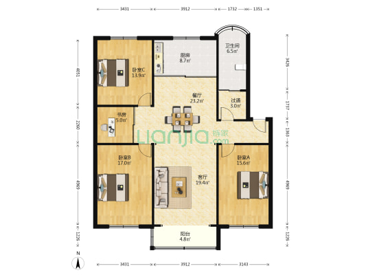 建都城河花苑 4室2厅1卫 136平方