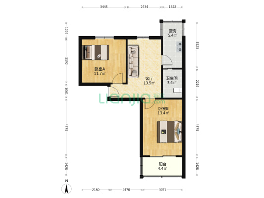 广东山庄 2室1厅1卫 62平方