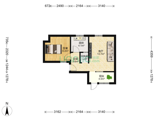 白云山 1室1厅1卫 43平方