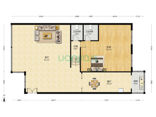 龙汉大厦 1室2厅2卫 206平方