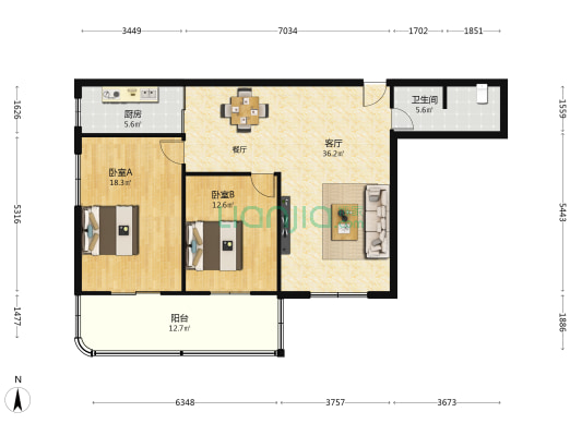 西北西粮实业有限公司家属院 2室1厅1卫 107平方