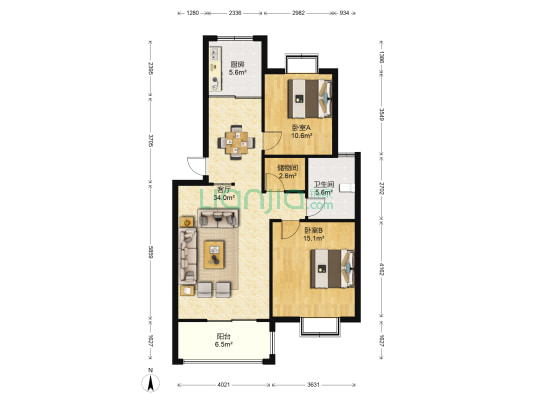 华美生态园东观园 2室1厅1卫 91平方