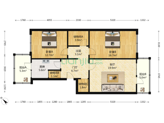 建筑街 2室1厅0卫 90平方