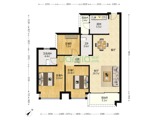 恒隆御雅园 3室1厅2卫 100平方