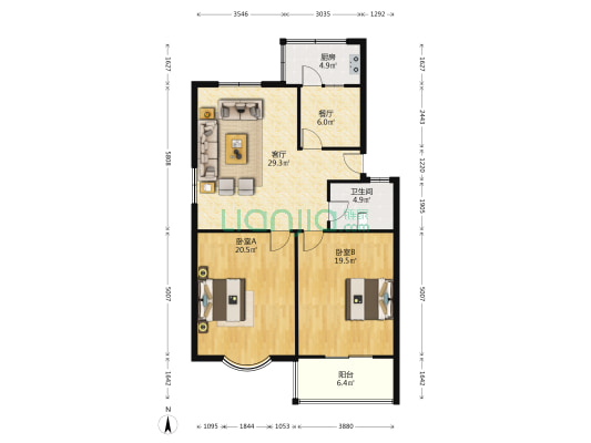 来福公寓 2室2厅1卫 103平方