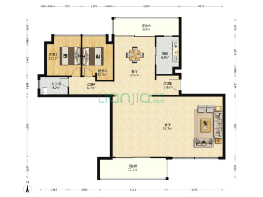 保利天屿一期 2室2厅1卫 171平方