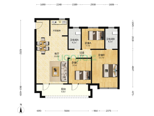 楼山春晓 3室1厅2卫 117平方