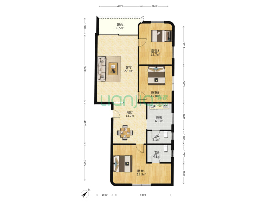 商贸大厦 3室2厅2卫 121平方