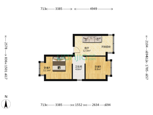 连海街（胜利桥北商圈） 2室1厅1卫 50平方