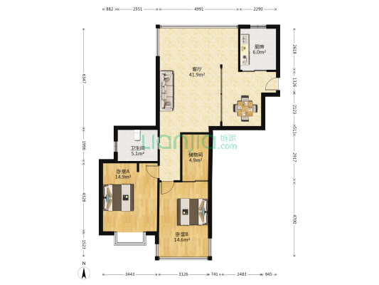 东方广场 2室1厅1卫 117平方