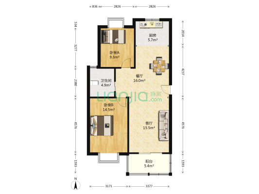 福基紫景园 2室2厅1卫 89平方