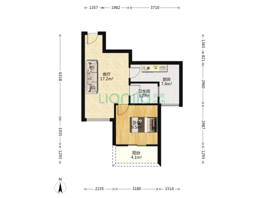 福都花园 1室1厅1卫 51平方
