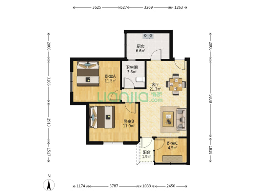 货场路9号 3室1厅1卫 69平方