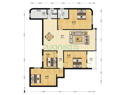 金麦苑 4室1厅2卫 146平方
