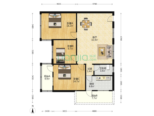 松岗路 3室1厅1卫 105平方
