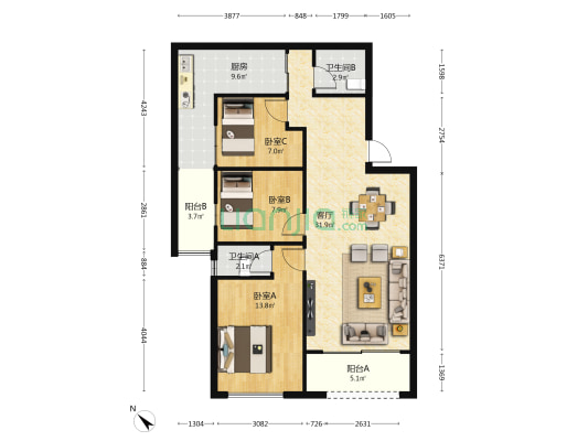 茶庄印象 3室1厅2卫 104平方