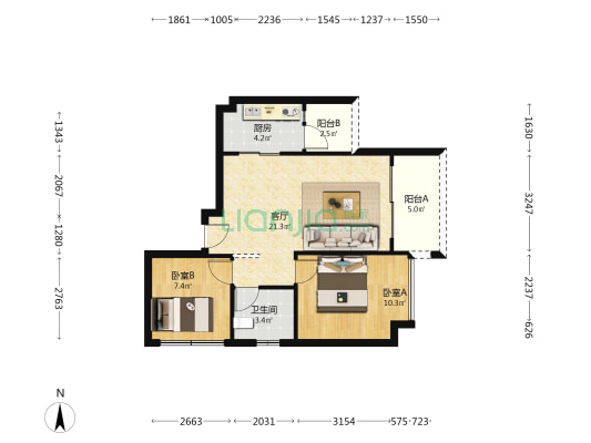 皇家公馆二期 2室1厅1卫 63平方