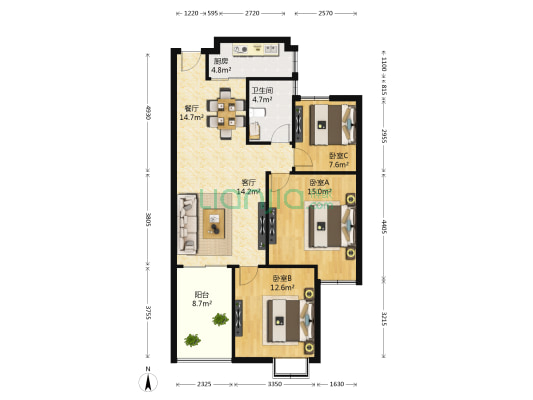 盛华豪庭 3室2厅1卫 100平方