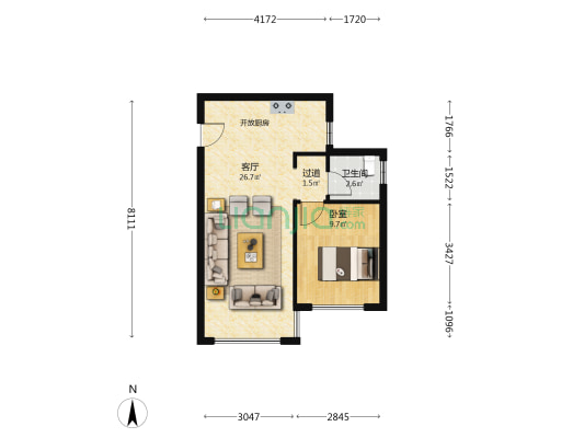 招商贝肯山五期 1室1厅1卫 70平方