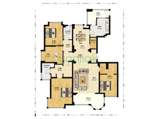 金色嘉园 4室2厅2卫 186平方