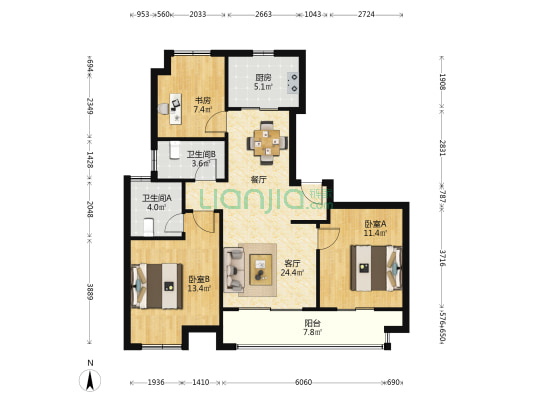 越秀相悦四季雅苑 3室1厅2卫 106平方