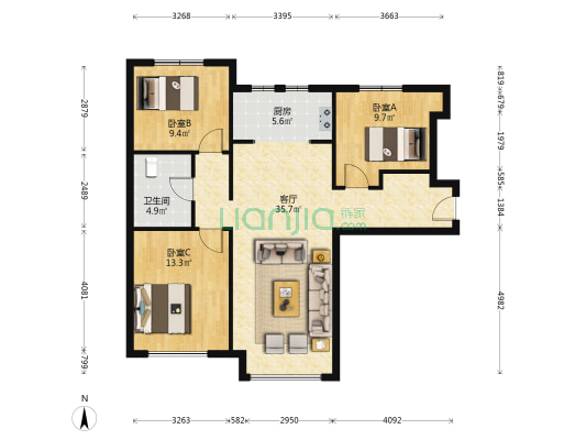 鸿坤满五唯一，高楼层，采光充足，视野开阔-户型图